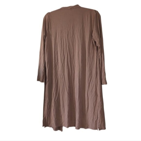 Tahari Coastal Lounge Neutral Long Line Open Front Camel Cardigan L - Picture 3 of 9
